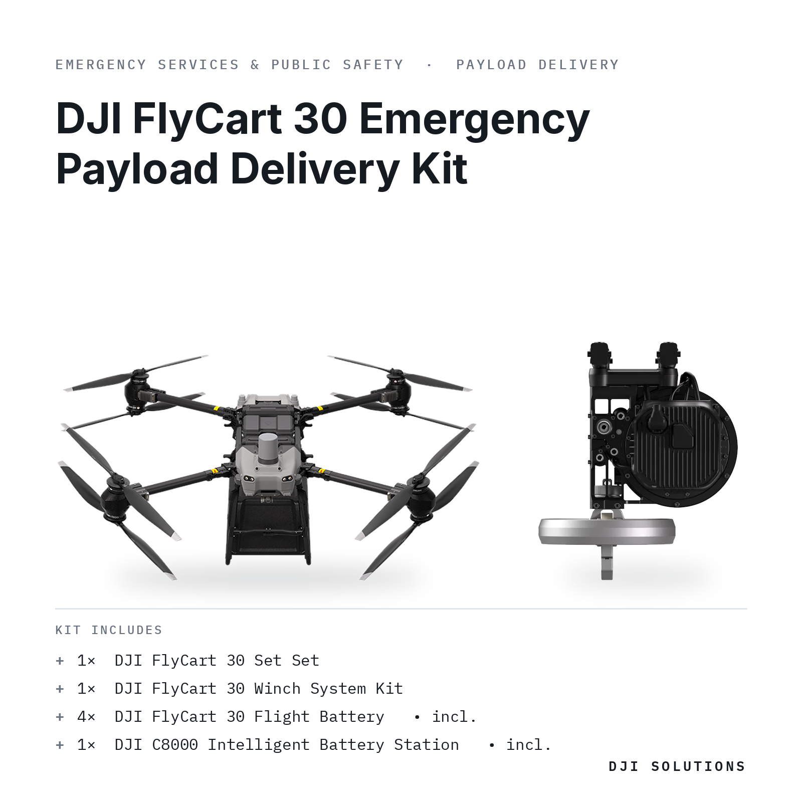DJI FlyCart 30 Emergency Payload Delivery Kit — kit contents graphic